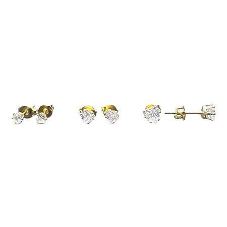 Brincos - trio coração zircônia cristal 1 2 3 Furos