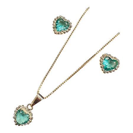 Conjunto coração com esferas turmalina