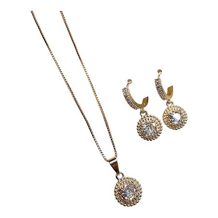 Conjunto argolinha click pingente redondo esferas