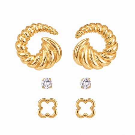 Brincos trio croassant dourado