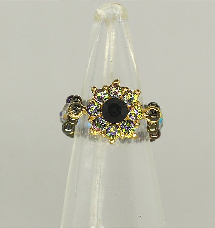 Anel flor de strass base ouro