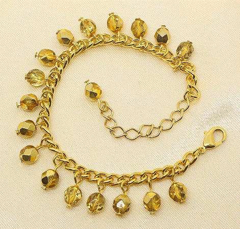 Pulseira de corrente ouro com pingentes