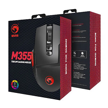 Mouse Gamer Marvo M355 7200dpi Led Rgb USB 9 botões programaveis