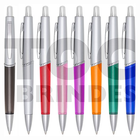 Caneta plástica esferográfica tinta azul e corpo duas cores