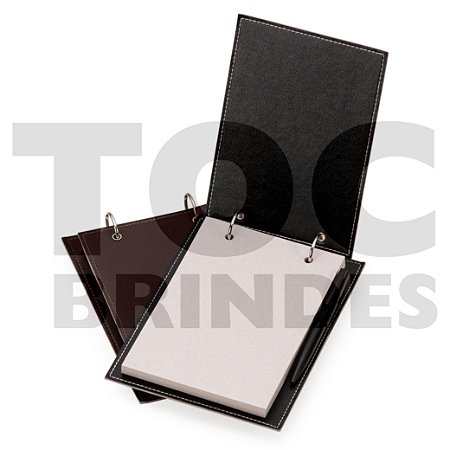 Bloco para anotações, capa em couro sintético com porta-canetas