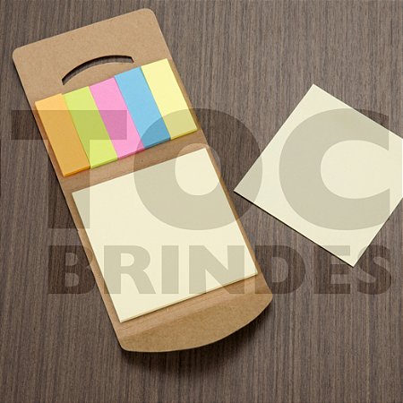 Mini bloco para anotações, capa kraft, formato envelope, com bloquinhos autoadesivos