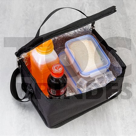 Bolsa térmica 4,0 litros, em nylon, com alça para mão e ombro, com revestimento térmico
