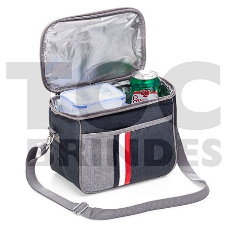 Bolsa térmica 7,6 litros, em nylon, bolso frontal, alça para mão e ombro, com revestimento térmico