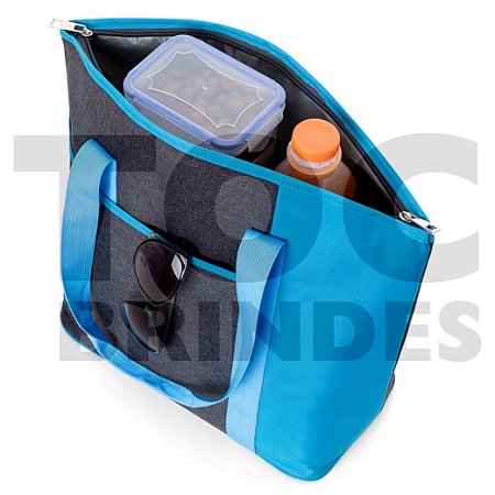 Bolsa térmica 15 litros, em poliéster Oxford, bolso frontal, alça e revestimento térmico