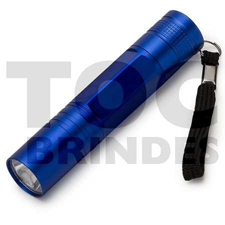 Lanterna LED, corpo em alumínio, detalhe sextavado e recartilhado, com cordão em nylon