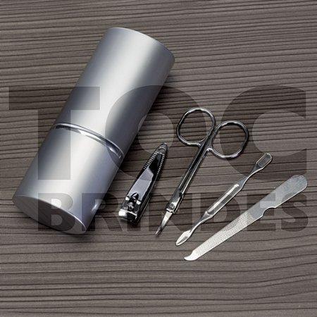 Kit manicure 4 peças, estojo oval em alumínio