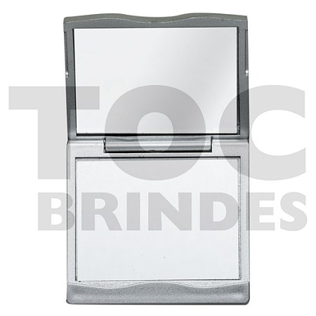 Espelho para bolsa, duplo, quadrado, com aumento, em plástico cinza
