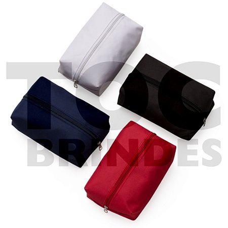 Necessaire de nylon colorido, zíper superior e parte interna emborrachada