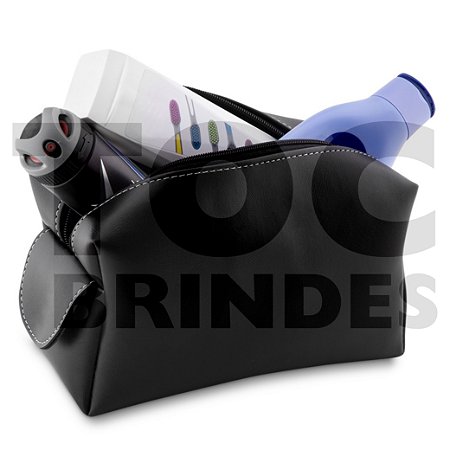 Necessaire em couro sintético com pegador lateral