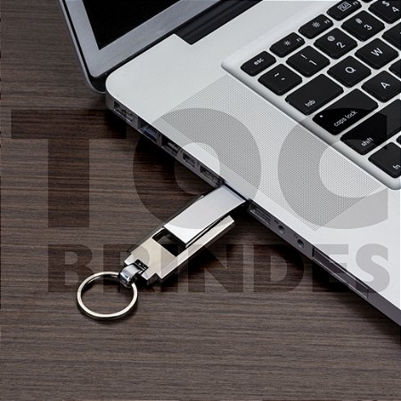 Pen drive em aço fosco, giratório, com tampa cromada e argola, com armazenamento de 4GB, 8GB, 16GB ou 32GB