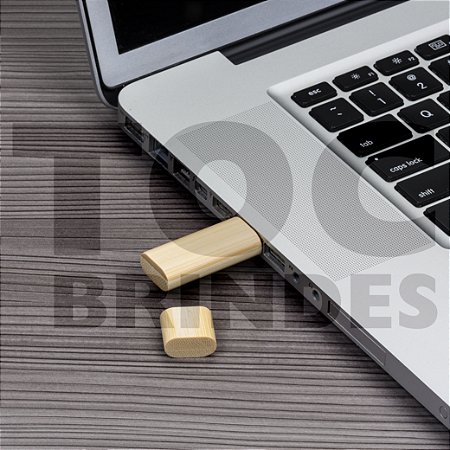 Pen drive em bambu, ecológico, bordas arredondadas, tampa imantada, com armazenamento de 4GB, 8GB, 16GB ou 32GB