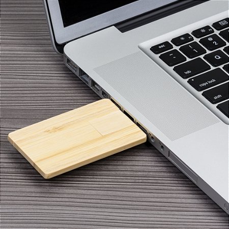 Pen drive cartão em bambu, pen card, ecológico, com armazenamento de 4GB, 8GB, 16GB ou 32GB