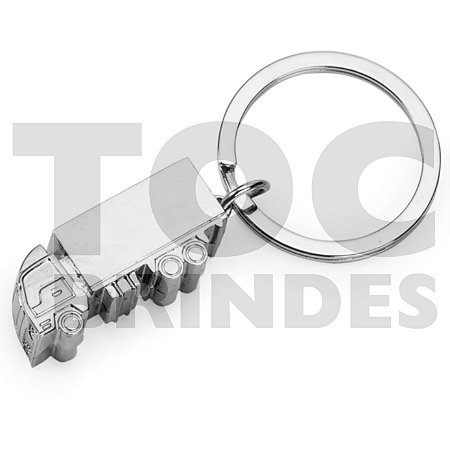 Chaveiro em aço brilhante, formato de caminhão, "3D" e argola alto brilho