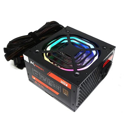 Fonte Gamer Ktrok - 500w (80 Plus Bronze) - PFC Ativo, RGB