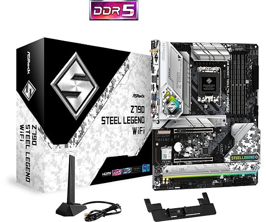 Placa mãe AsRock - Z790 Steel Legend WiFi - LGA1700, RGB, DDR5, WiFi6E, Bluetooth 5.3, M.2, PCIe 5.0