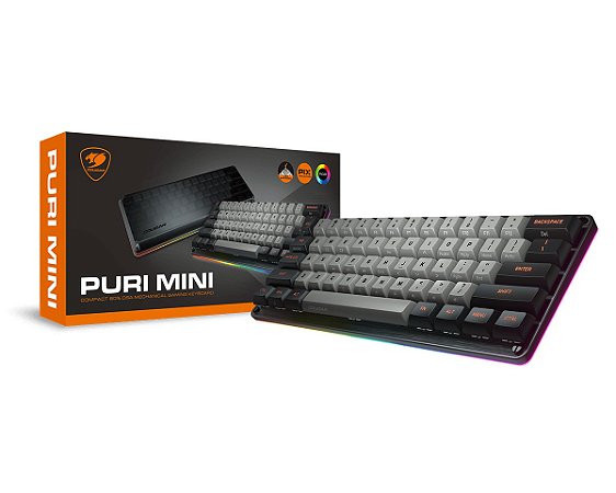 Teclado gamer Cougar - PURI Mini - 60%, RGB, Perfil DSA, Doubleshot PBT, Switch Gateron Red, Protetor magnetico