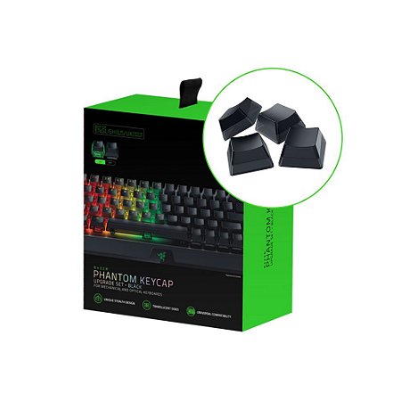 Keycaps para teclado Razer - Razer Phantom Keycap Upgrade Set Black - Design furtivo exclusivo, Lados translúcidos, Legendas a laser