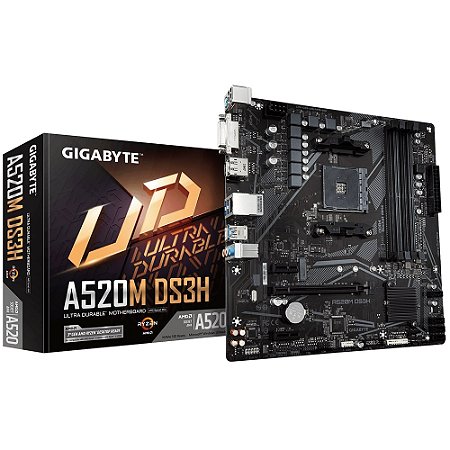 Placa mãe Gigabyte - A520M DS3H - AM4, DDR4, M.2, PCie 3.0