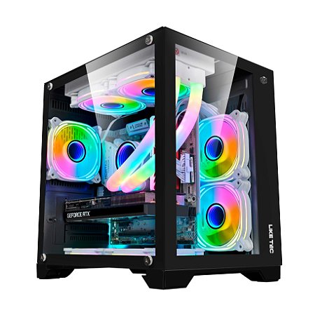 Gabinete gamer Liketec - Dasha Black - Mid Tower, Vidro Temperado, M-ATX, Sem Fan