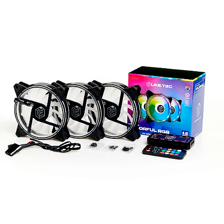 Kit Fan Liketec - Colorful - RGB, 3x 120mm, Black, Com Controladora