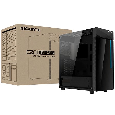 Gabinete gamer Gigabyte - Aorus C200 Glass - RGB, Mid Tower, Vidro temperado