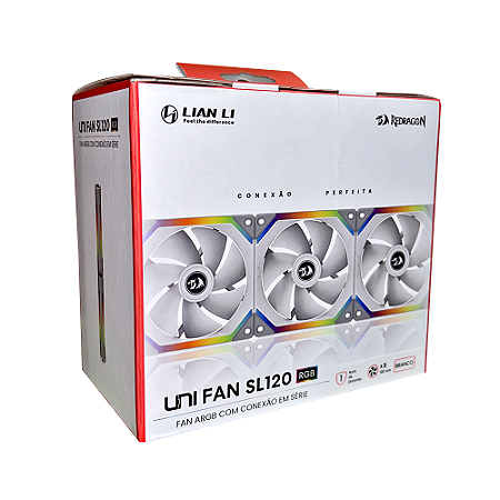 Kit Fan Lian Li - Uni Fan SL120 Redragon Spec Lunar White - ARGB, 58.54 CFM, 1900 RPM, Controladora dedicada com 4 canais