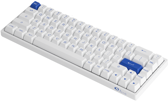 Teclado gamer Akko - Blue on White 3084B Plus - RGB, Formato 65%, Layout ANSI, Switches Akko CS Jelly Purple, Hotswap DYI, Bluetooth 5.0, Wireless 2.4Ghz