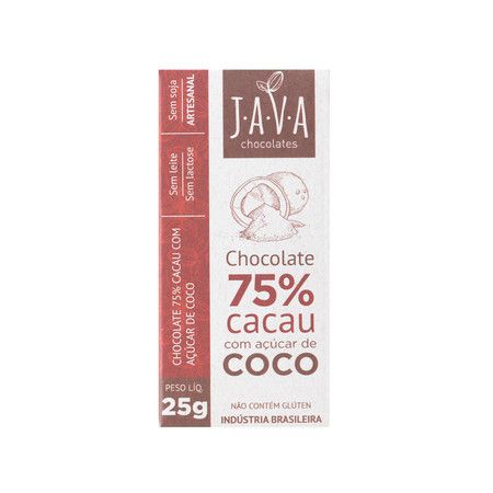 CHOCOLATE 75% CACAU COM AÇÚCAR DE COCO 25G - JAVA