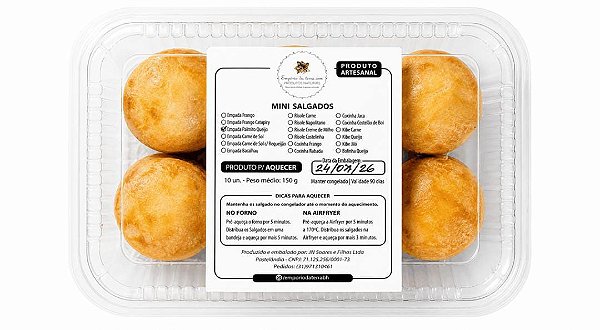 Mini empada alho poro queijo palmito 10 un
