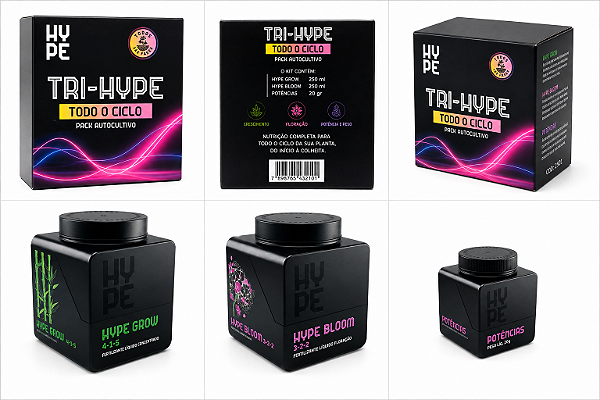 Kit Tri-Hype Todo o Ciclo – Grow 250ml + Bloom 250ml + Potências 20g