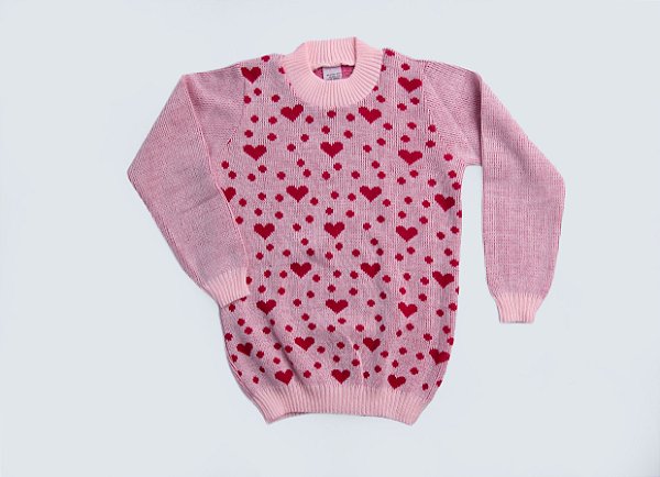 Blusa infantil / juvenil jacquard coração