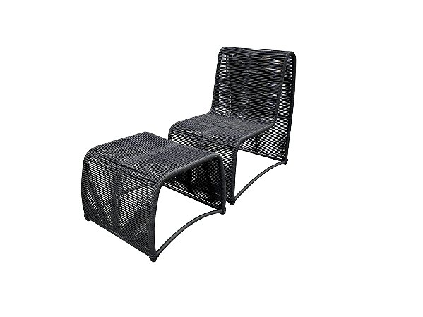 Poltrona Rennes slim com puff extensor em corda náutica e alumínio by DeckDecor