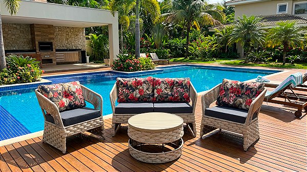 Conjunto de sofá e poltronas misto - Corda Náutica + Tricô náutico