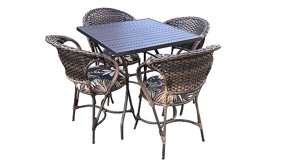 Conjunto de mesa 4 lugares em fibra sintética com tampo em alumínio - Arco Balena