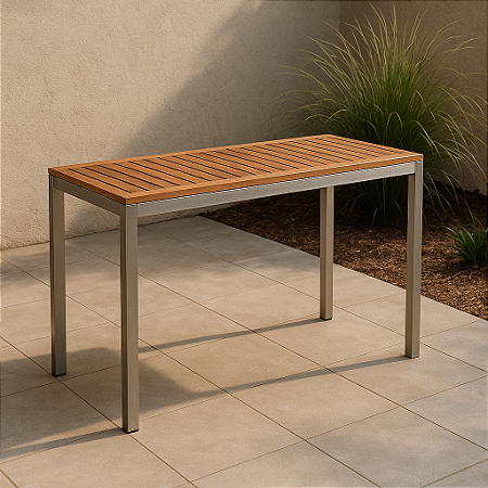 Mesa 120x50x110 - Tampo em Madeira e estrutura alumínio