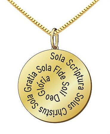 Pingente Medalha  Os Cinco Solas em ouro amarelo 18k.