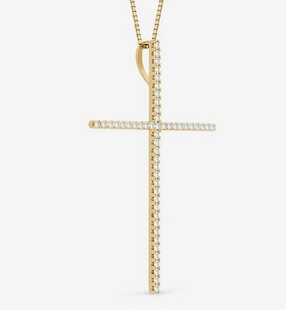 Pingente Cruz de ouro amarelo 18k com diamantes.