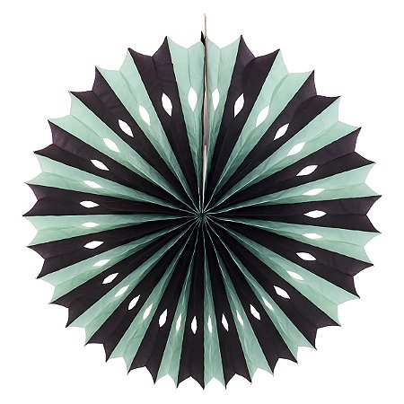 Verde Menta e Preto Listra - Leque