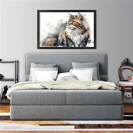 Gato Peludo em Aquarela