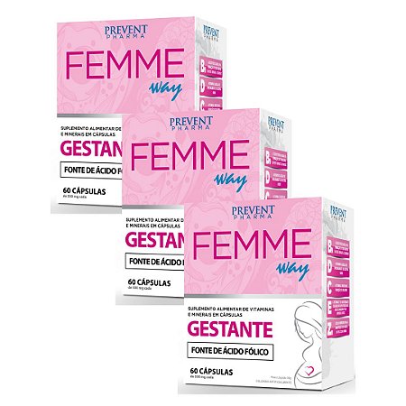 Kit 3uni Femme Way Gestante 60 cáps - Prevent Pharma