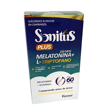 Sonitus Plus Melatonina + L-Triptofano 210mcg 60 comp.- Kester Pharma -  VitaMundi - Sua Saúde, Seu Futuro.