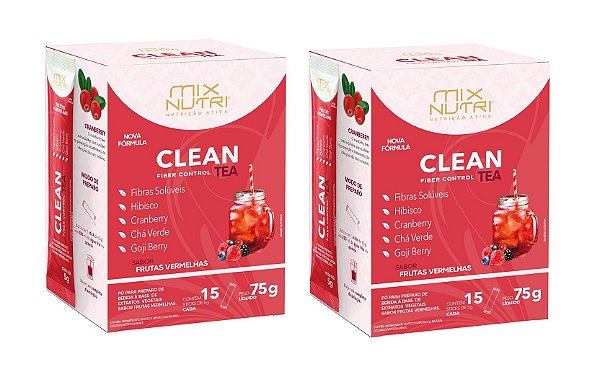 Kit 2uni Chá Instantâneo Clean Tea Sabor Frutas Vermelhas 75g 15x5 - MixNutri