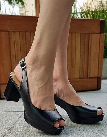 PEEP TOE EM  COURO 67942 PRETO / CONFORTO E ESTILO