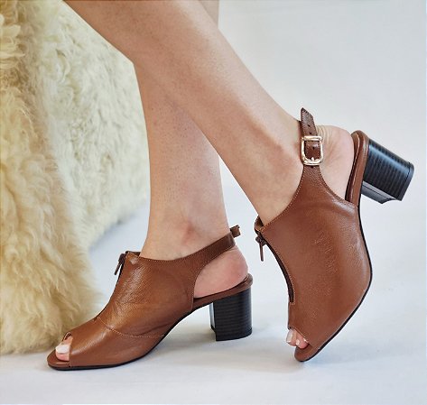 SANDÁLIA COURO 981362 CARAMELO / ZIPER CARAMELO