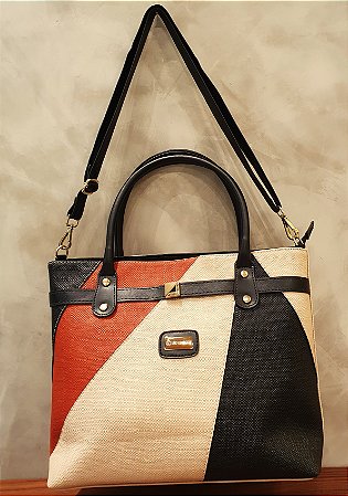 BOLSA DUAS ALÇAS DE MÃO / E DE OMBRO B016  BEGE / PRETO / MARROM